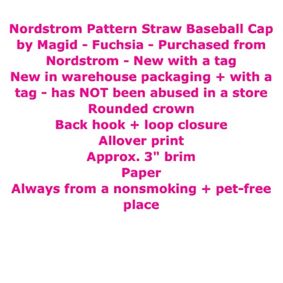Magid Pattern Baseball Cap Cool Straw Fuchsia Breathable Hat From Nordstrom NWT - Picture 2 of 10